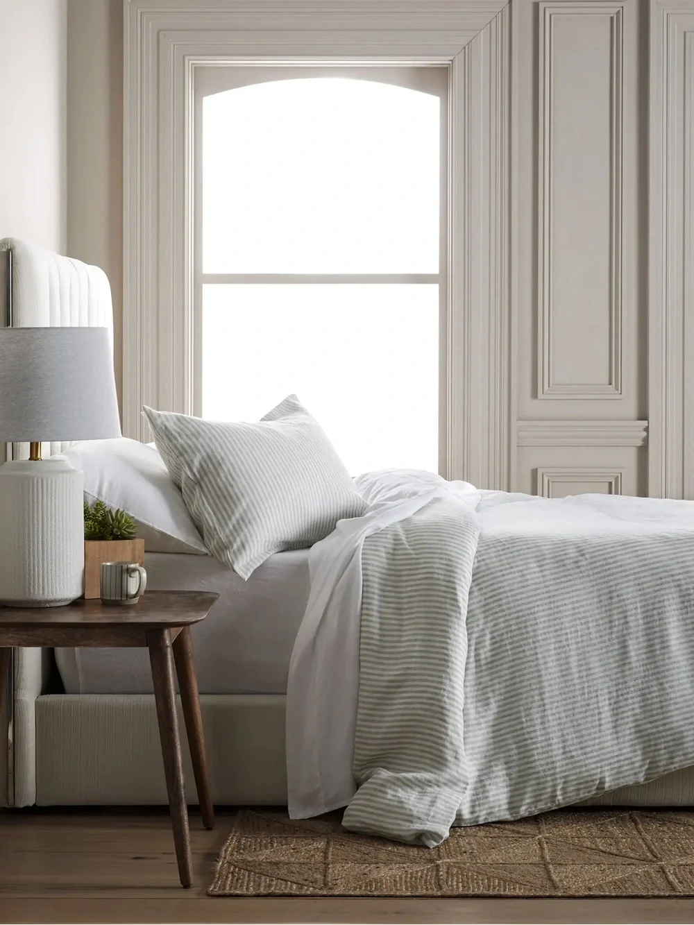 Quince European Linen Duvet Cover Set King / Cal King Mist/White Stripe